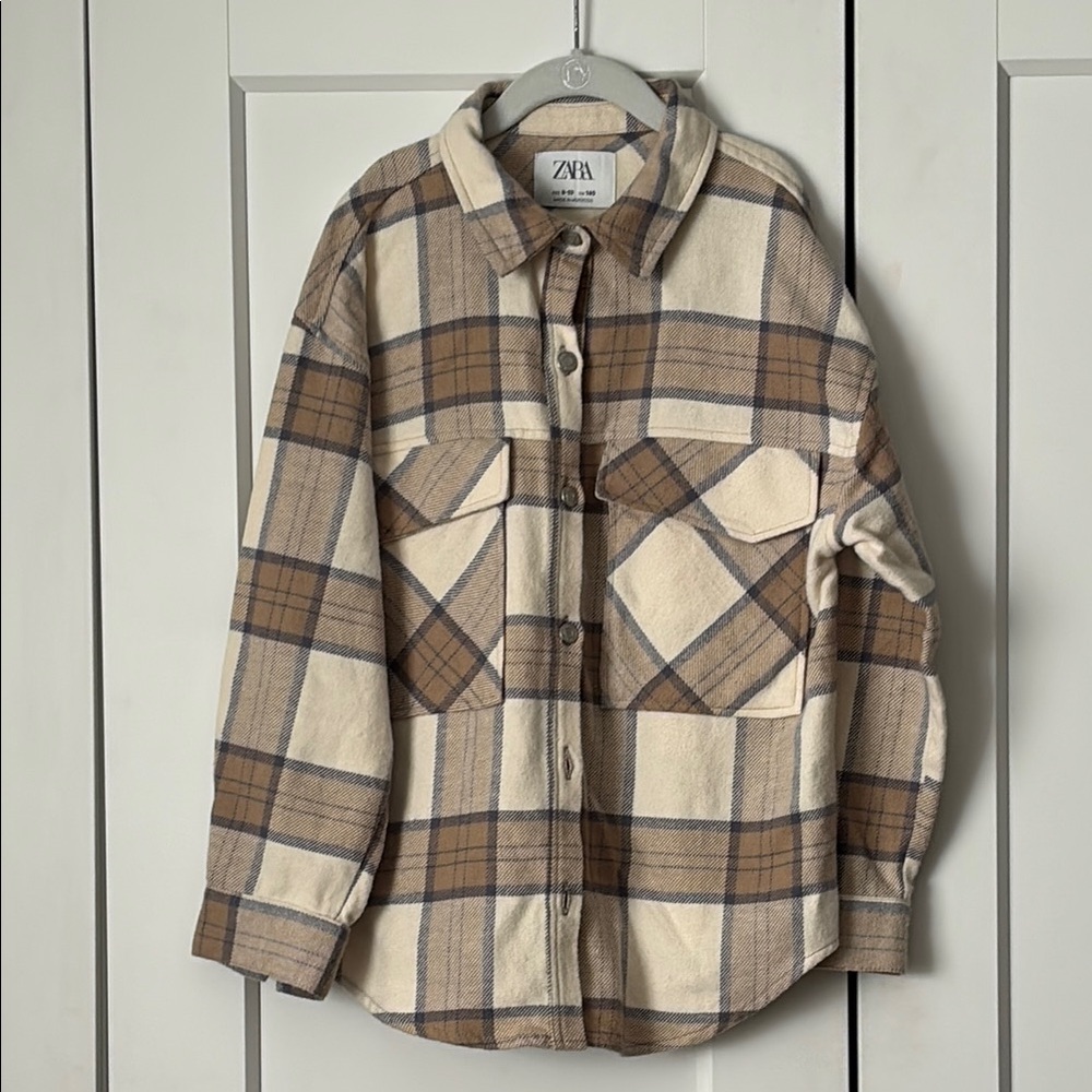 Zara Brown and Cream Button Down Shirt Relaxed Fit